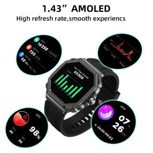 T63 Bluetooth call 1.43.AMOLED screen multiple sports mode heart rate smart watch