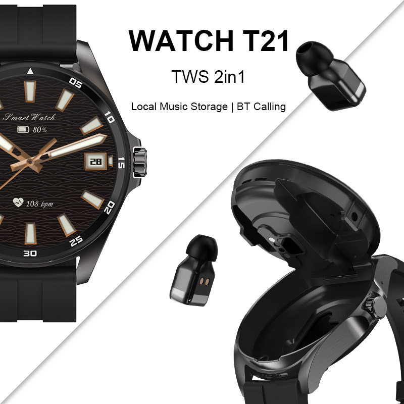 2025 New T21 Bluetooth Headset Call TWS Moxin ATS3085 with Memory 2 in 1 Smart Watch - Image 4