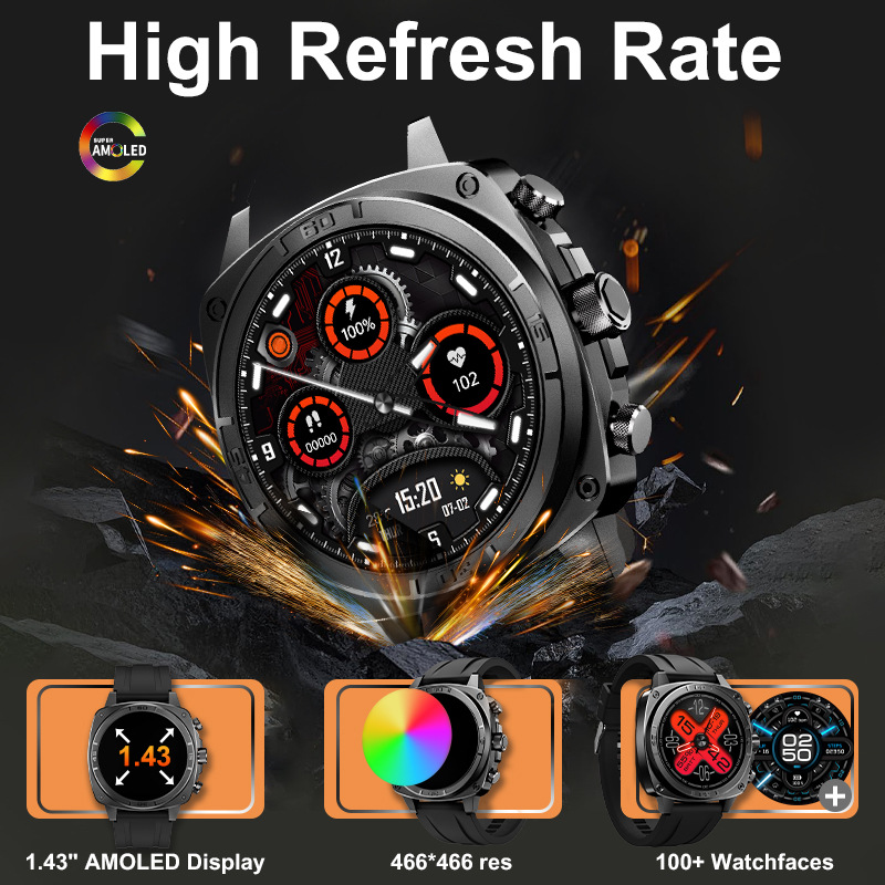 T68 Bluetooth Call Sports Watch 1.43 AMOLED True Heart Message Reminder Smart Watch - Image 3