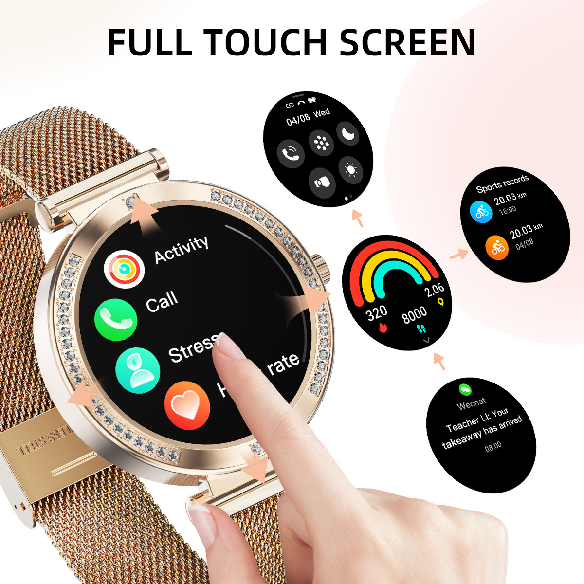 Bluetooth Women's Watch T64 Heart Rate Blood Oxygen Monitor 100+ Customized Watch Face Smart Watch