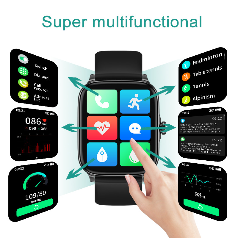 T16F 1.83 Bluetooth Call Heart Rate Sleep Monitoring Sports IP68 Smart Watch